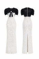 Ivory Bianca Contrast Sequin Gown by HACCHIC COUTURE, showcasing elegant sequined fabric and sophisticated evening wear design.