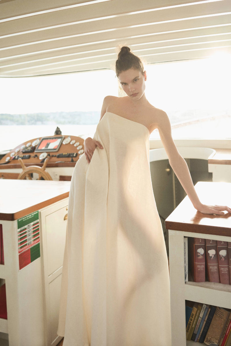 VENICE ECRU LINEN STRAPLESS DRESS - CULT MIA
