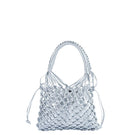 Adriana Castro LA Red Mini Leather Top Handle Bag in silver with sleek design and structured shape.
