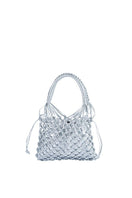 Adriana Castro LA Red Mini Leather Top Handle Bag in silver with sleek design and structured shape.