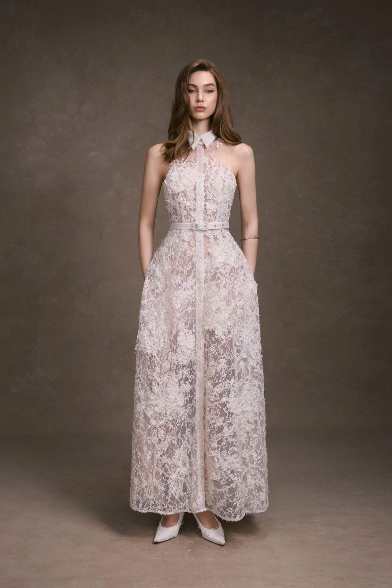 Keira Tong Daphne shirt dress maxi dress with a relaxed fit, featuring a collared neckline and long sleeves, in soft fabric.