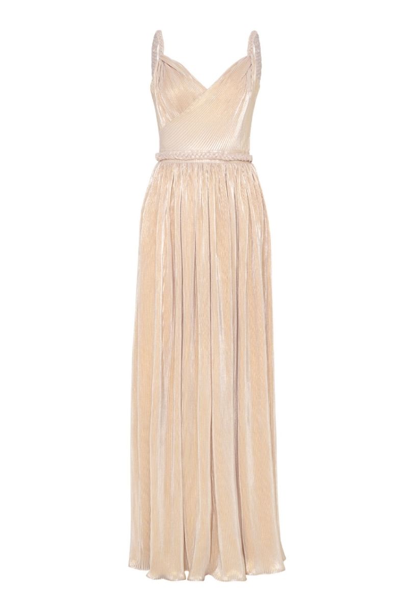 METALLIC A-LINE BEIGE GOWN - CULT MIA