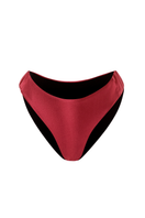 Suncillo Gina Glossy Bottom bikini in cherry red with shiny, seamless nylon fabric, shown on a model.
