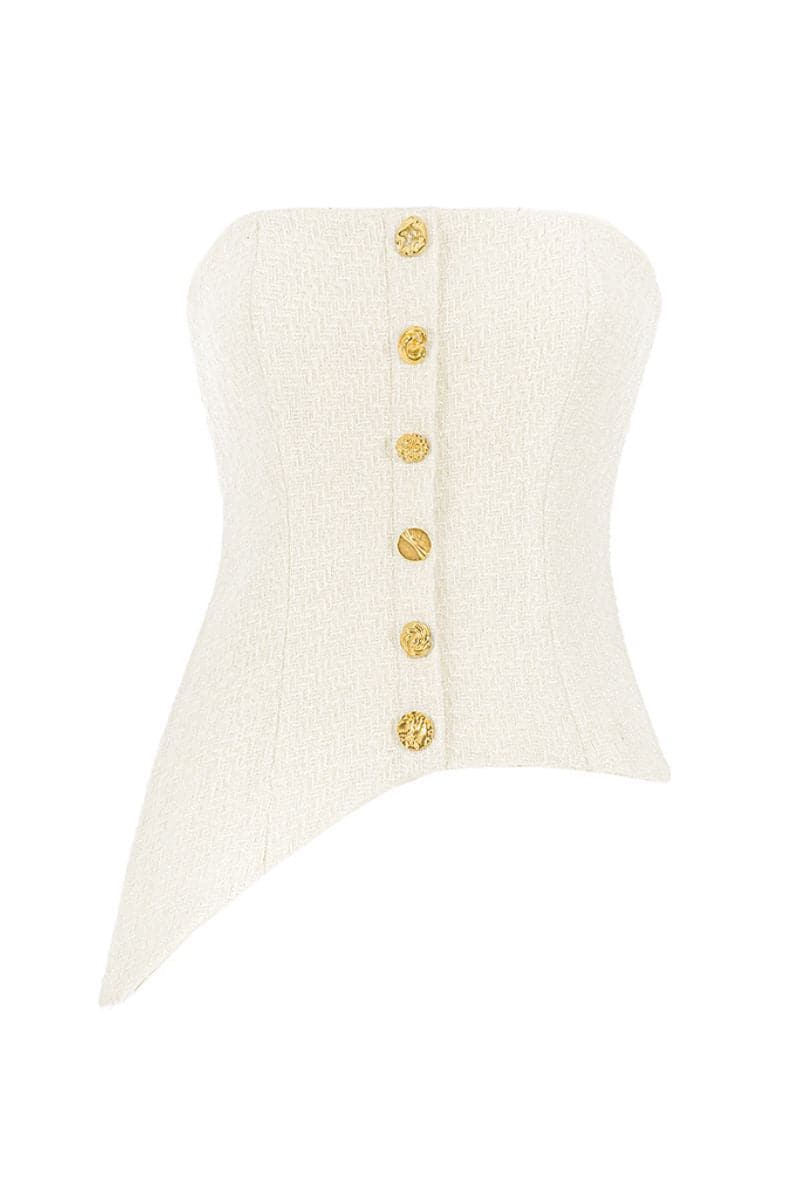 ASYMMETRIC GOLD-DETAILED TWEED CORSET - CULT MIA