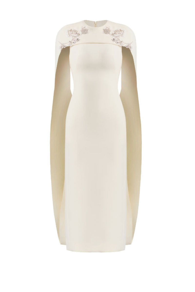 NERISSE EMBROIDERY MIDI DRESS IN VANILLA CREAM