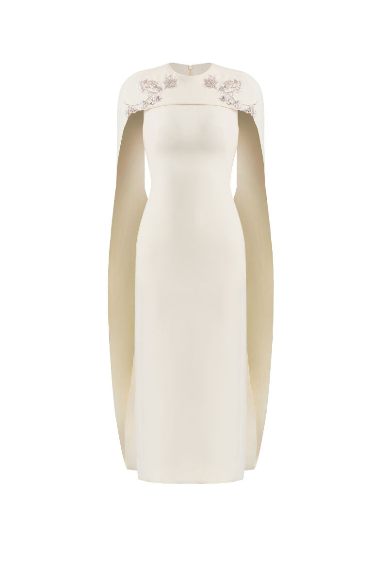 NERISSE EMBROIDERY MIDI DRESS IN VANILLA CREAM - CULT MIA