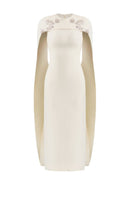 Maison Des Copains NERISSE embroidery midi dress in vanilla cream, showcasing intricate embroidery and elegant midi-length design.