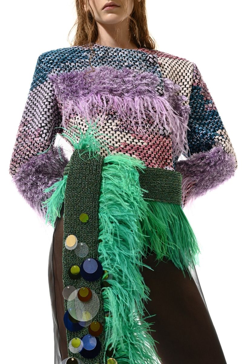 Lalo Avril multicolor jacket with vibrant patchwork design, lightweight and stylish for casual wear.