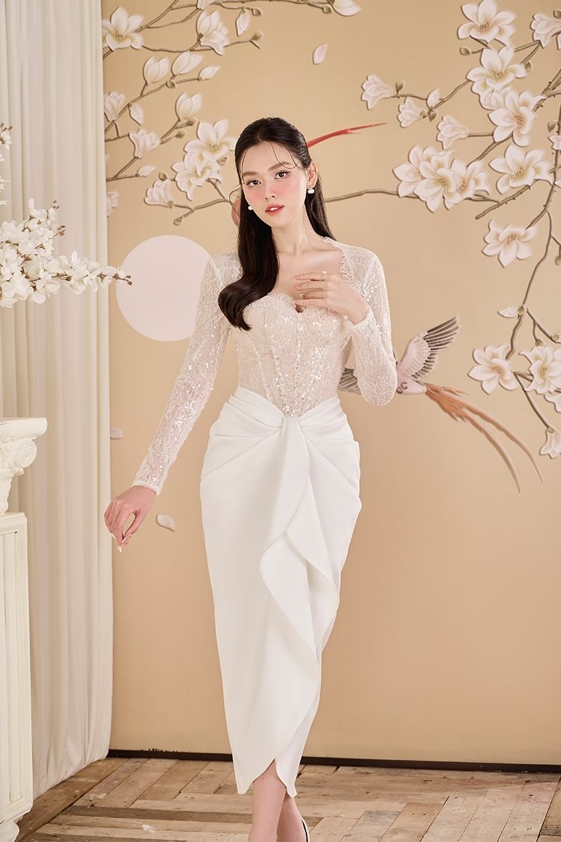 WHITE CORSET PLEATED FLAP MIDI DRESS - CULT MIA