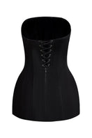 Black strapless crepe top from CEM, stylish sleeveless top with a smooth crepe fabric and fitted design.