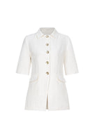 White short sleeve blazer by Valenciani, stylish jacket with tailored fit and classic design, displayed on a hanger.