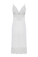 Bocan Couture Alba long silky chiffon nightgown with off-white lace detailing, flowing fabric and elegant design.