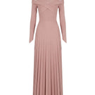 Rosee de Matin Ethereal Pleat Gown, a flowing maxi dress with delicate pleats and a soft, elegant silhouette.