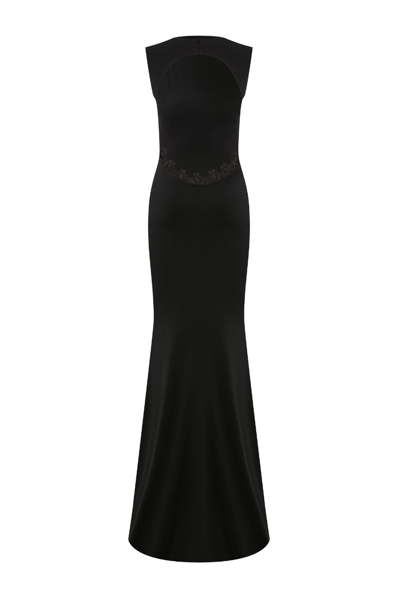 JERSEY BACKLESS MAXI DRESS IN BLACK - CULT MIA
