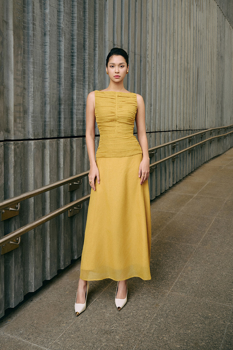 FLOSS SHEER SILK DRESS IN YELLOW - CULT MIA