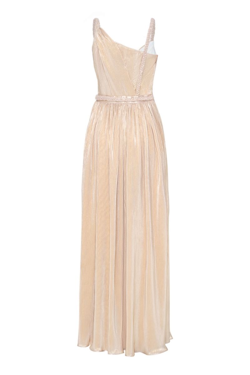 METALLIC A-LINE BEIGE GOWN - CULT MIA