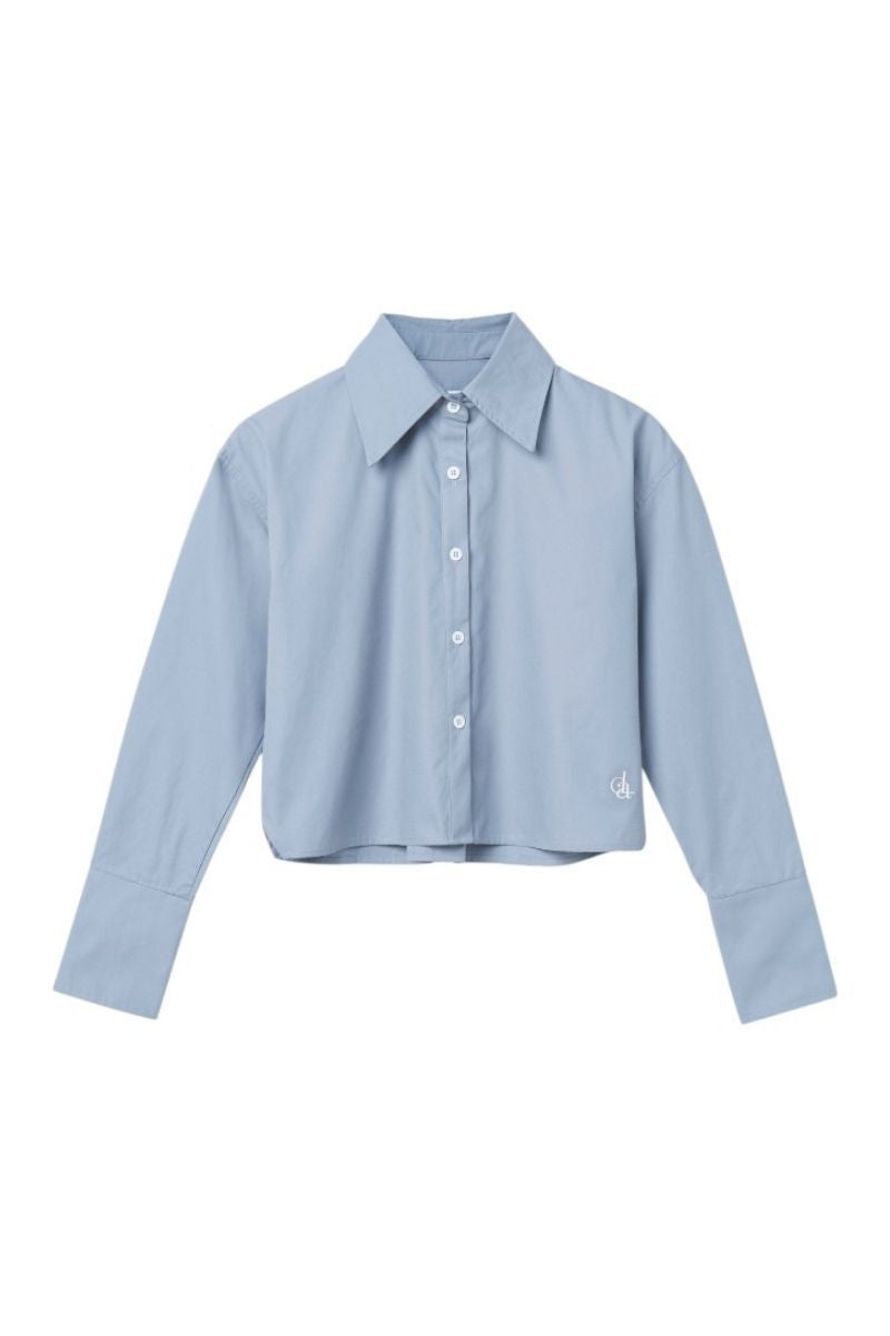 CROPPED COTTON BUTTON DOWN SHIRT - CULT MIA