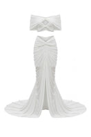 White Plan Palatine Dress gown with elegant fabric, flowing silhouette, and intricate detailing, perfect for formal occasions.