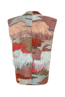 Lalo Avril knitwear vest in red and gold featuring a stylish, textured design with gold accents.