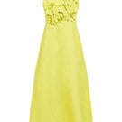 Mestiza New York Esperanza midi dress in vibrant citrus green, flowing fabric, sleeveless design, and elegant silhouette.