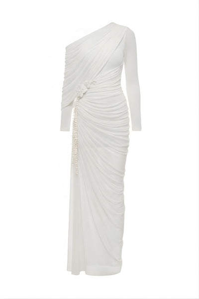grecian one shoulder white dress White Vera Wang Ivory White One Shoulder Greek Goddess Wedding Dress