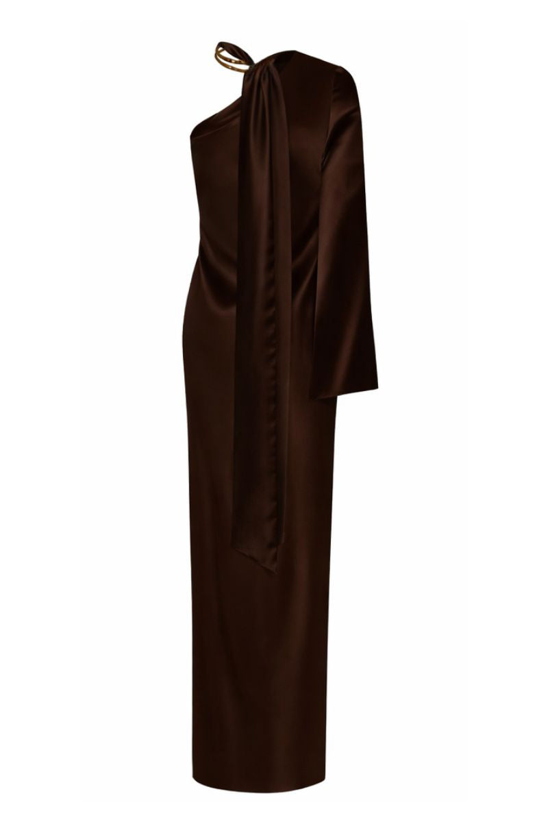 LEDIEL Cartagena brown maxi dress with flowing fabric and sleeveless design, perfect for casual or summer wear.