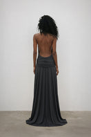 Deme By Gabriella Meadow Gray Dress gown with flowing fabric and elegant design, perfect for formal occasions.