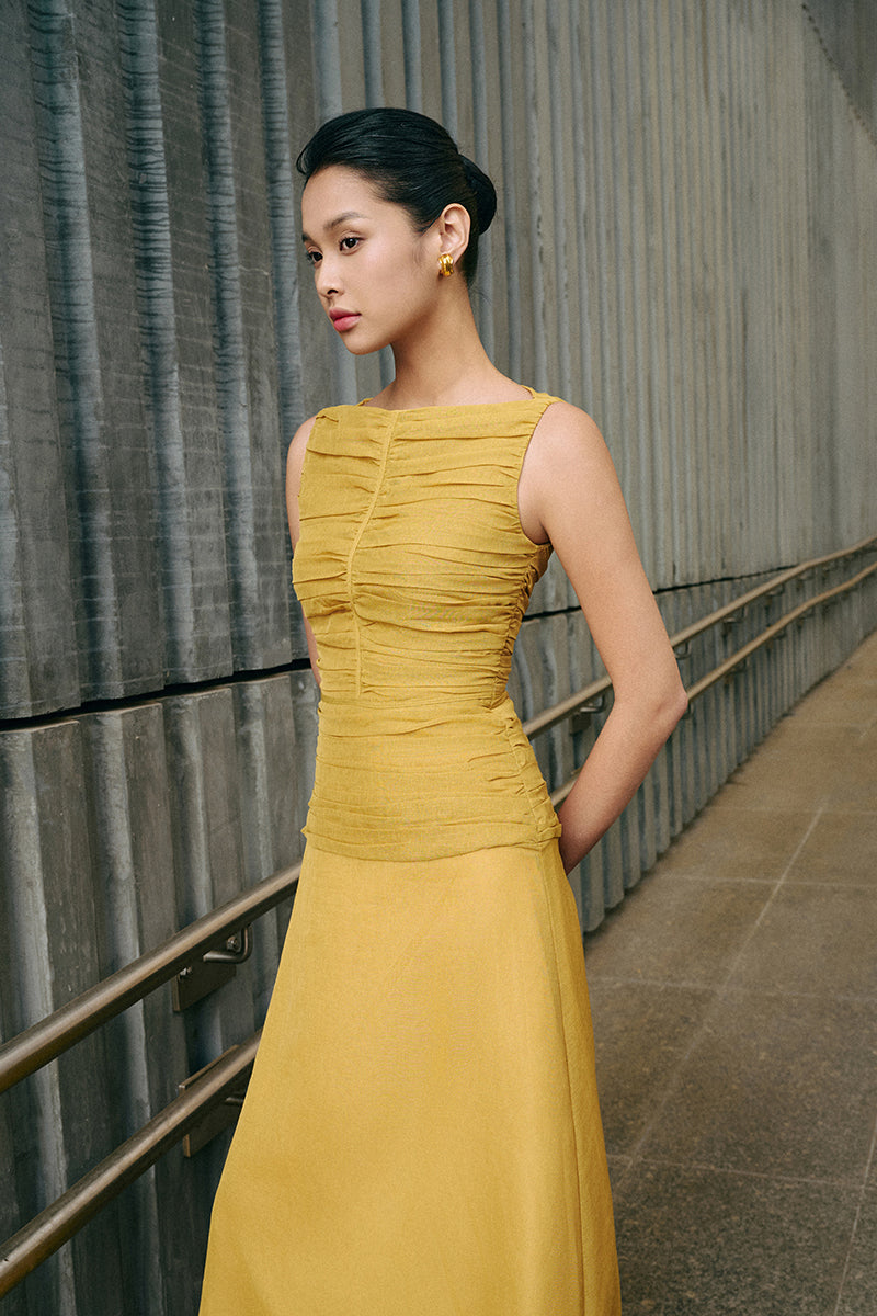 FLOSS SHEER SILK DRESS IN YELLOW | CULT MIA | EEGEN STUDIO FLOSS SHEER SILK DRESS IN YELLOW | CULT MIA | EEGEN STUDIO