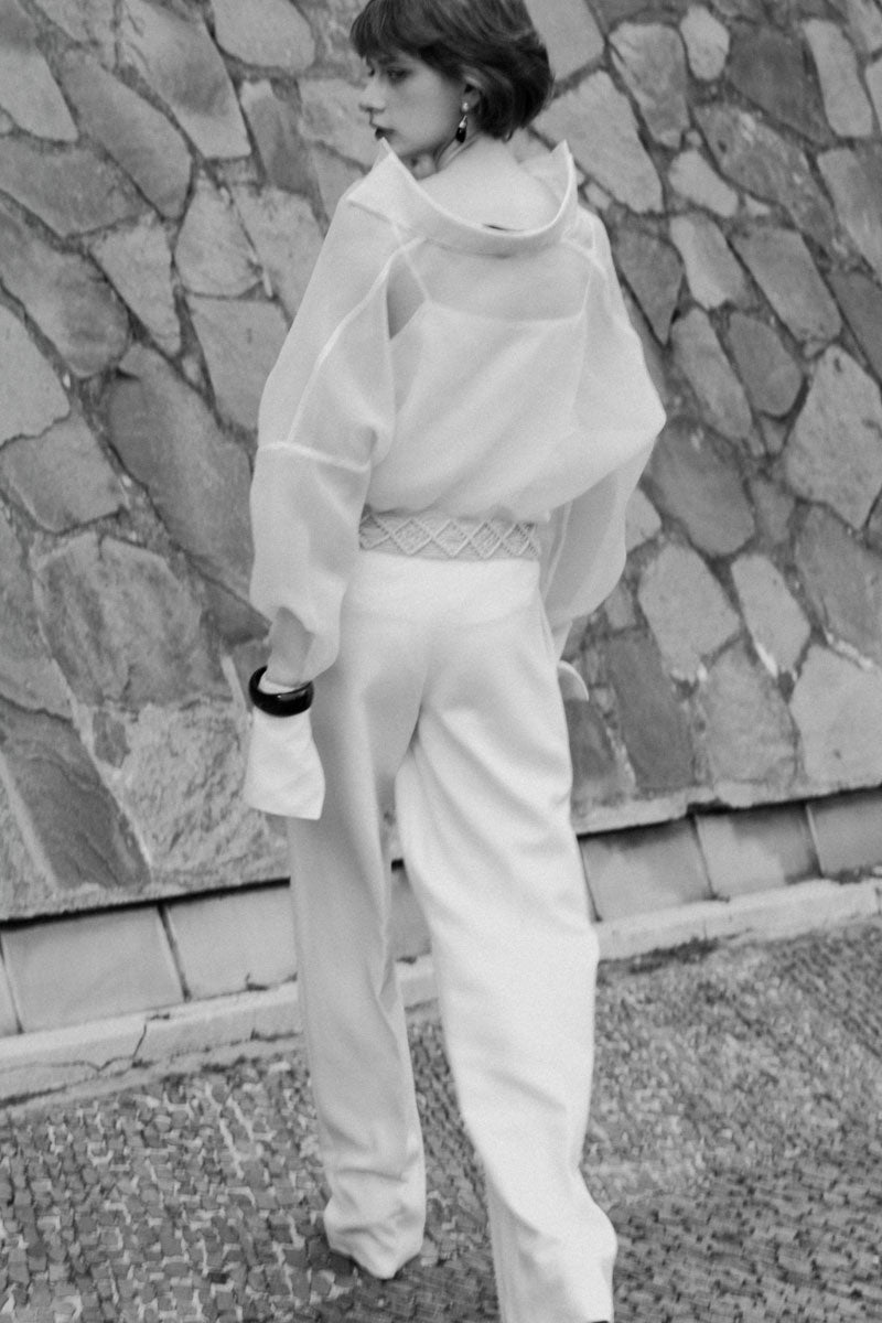 White Plan Hepburn co-ord set featuring a stylish matching top and trousers in a chic, modern design.
