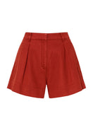 Rebecca Taylor Remi garment dyed shorts in burnt sienna, casual cotton shorts with a relaxed fit and rich earthy color.