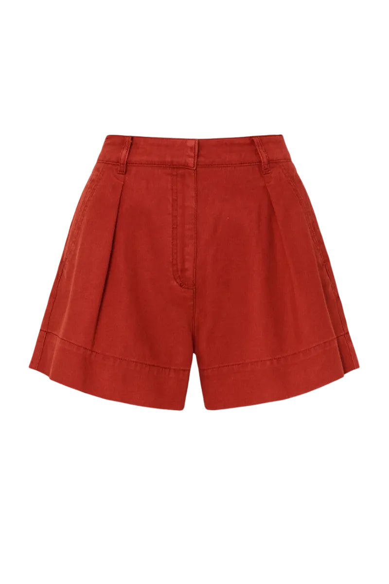 Rebecca Taylor Remi garment dyed shorts in burnt sienna, casual cotton shorts with a relaxed fit and rich earthy color.