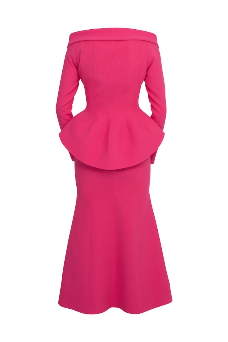FUCHSIA TWO-PIECE HANDMADE FLORAL DETAIL MAXI SUIT - CULT MIA