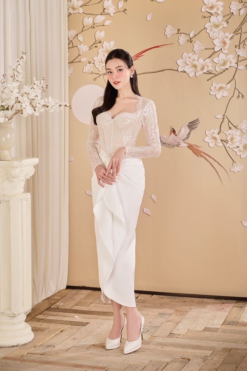 WHITE CORSET PLEATED FLAP MIDI DRESS - CULT MIA