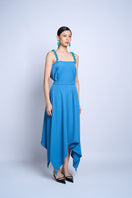 Aidan & Ice Flora Blue Midi Skirt with floral pattern and flowy fabric, displayed on a hanger.