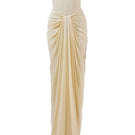 Deme By Gabriella ivory pearl corset gown featuring intricate detailing and elegant fabric, displayed on a mannequin.