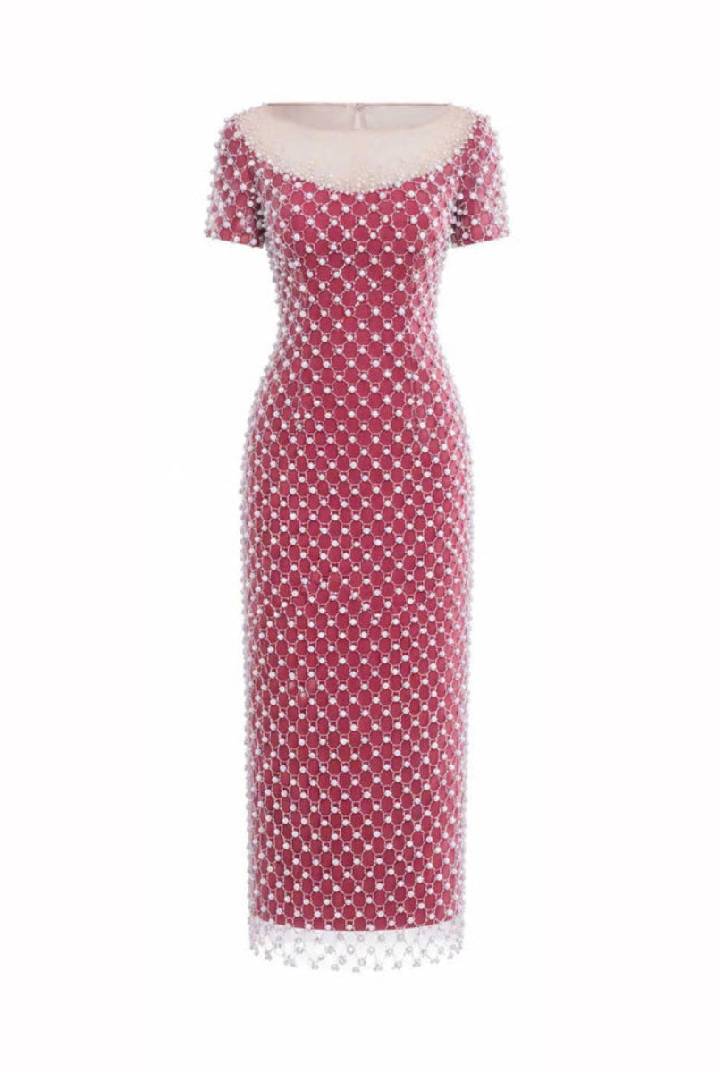 HACCHIC COUTURE Camellia crystal mesh gown in rose pink, featuring shimmering crystal details and elegant flowy design.