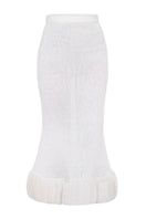 White knitted maxi skirt by Lalo, featuring a flowing design and textured knit fabric, perfect for casual or elegant outfits.