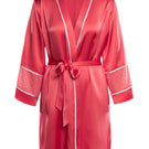 NK IMODE Melody Self-Indulge short robe in cherry, soft fabric with a relaxed fit, displayed hanging with floral accents.