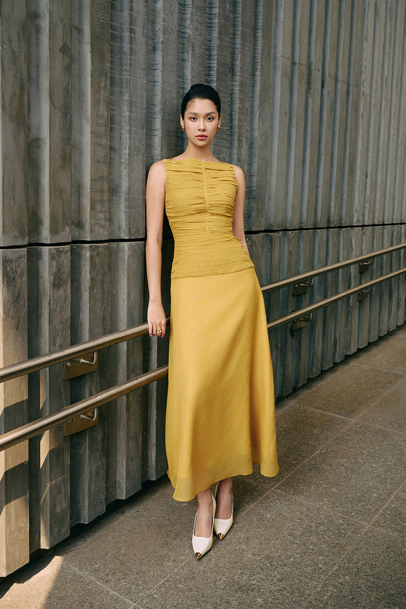 FLOSS SHEER SILK DRESS IN YELLOW FLOSS SHEER SILK DRESS IN YELLOW