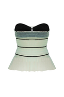 Sudi Etuz strapless tulle tie-front top showing lightweight, sheer tulle fabric with a stylish tie detail at the front.
