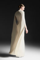 Maison Des Copains NYXELLE cape sleeve floor-length gown in vanilla cream, elegant dress with flowing fabric and cape sleeve design.