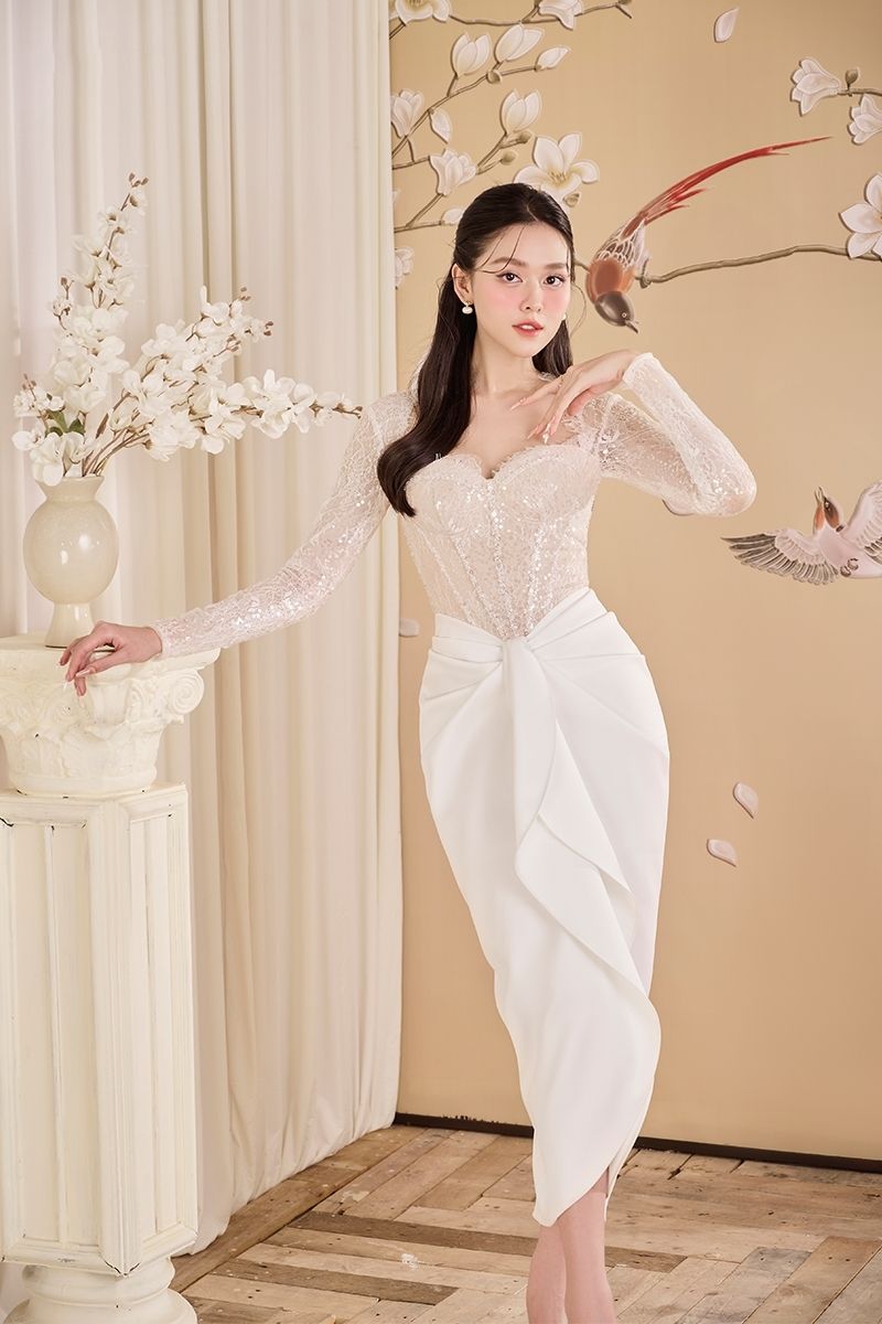 WHITE CORSET PLEATED FLAP MIDI DRESS - CULT MIA