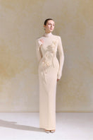 Elegant Doha dress gown by Arti Apparel featuring intricate embroidery and flowing fabric, perfect for formal occasions.