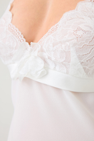 Bocan Couture Alba long silky chiffon nightgown with off-white lace detailing, flowing fabric, and elegant design.