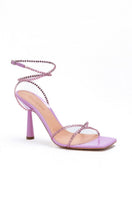Kolane Kim sandal in rose pink with crystal accents, transparent straps, stylish open-toe design, perfect for summer wear.
