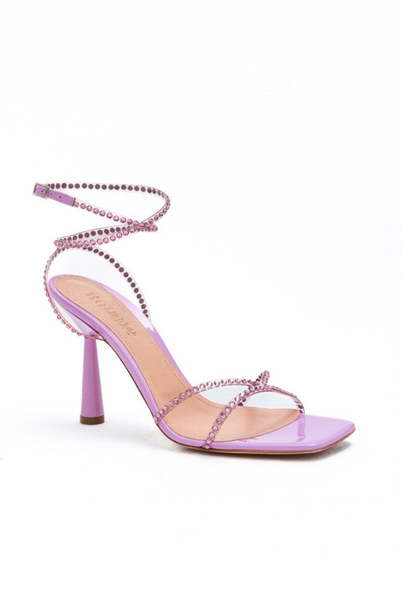 Kolane Kim sandal in rose pink with crystal accents, transparent straps, stylish open-toe design, perfect for summer wear.