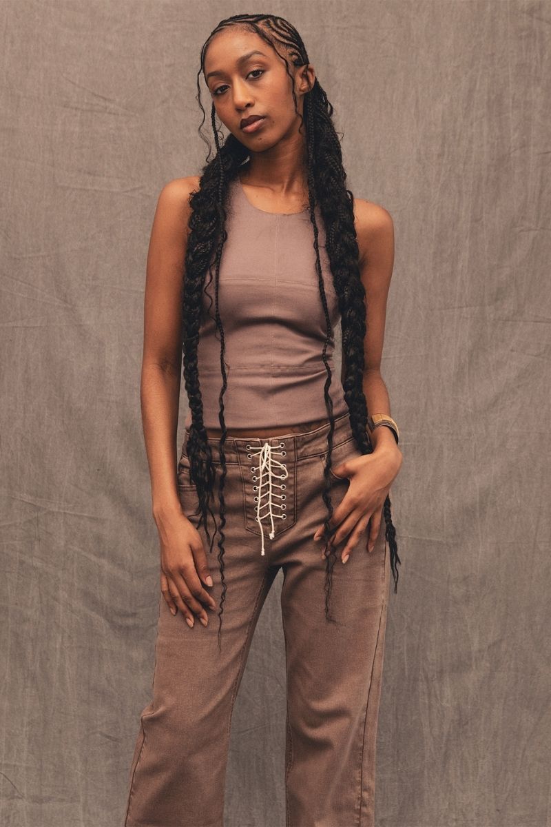 MIKEY BROWN LACE UP JEANS - CULT MIA
