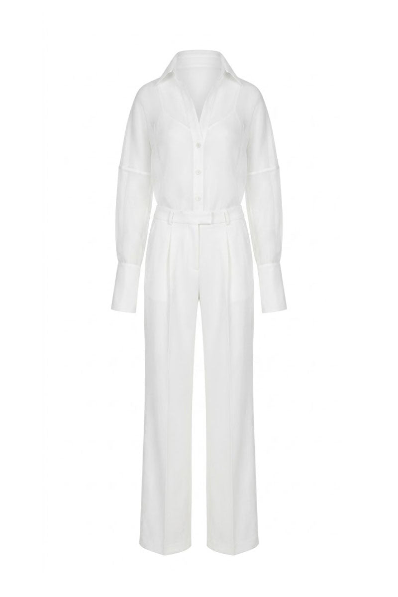 White Plan Hepburn co-ords set featuring a stylish matching top and pants in a casual, contemporary design.
