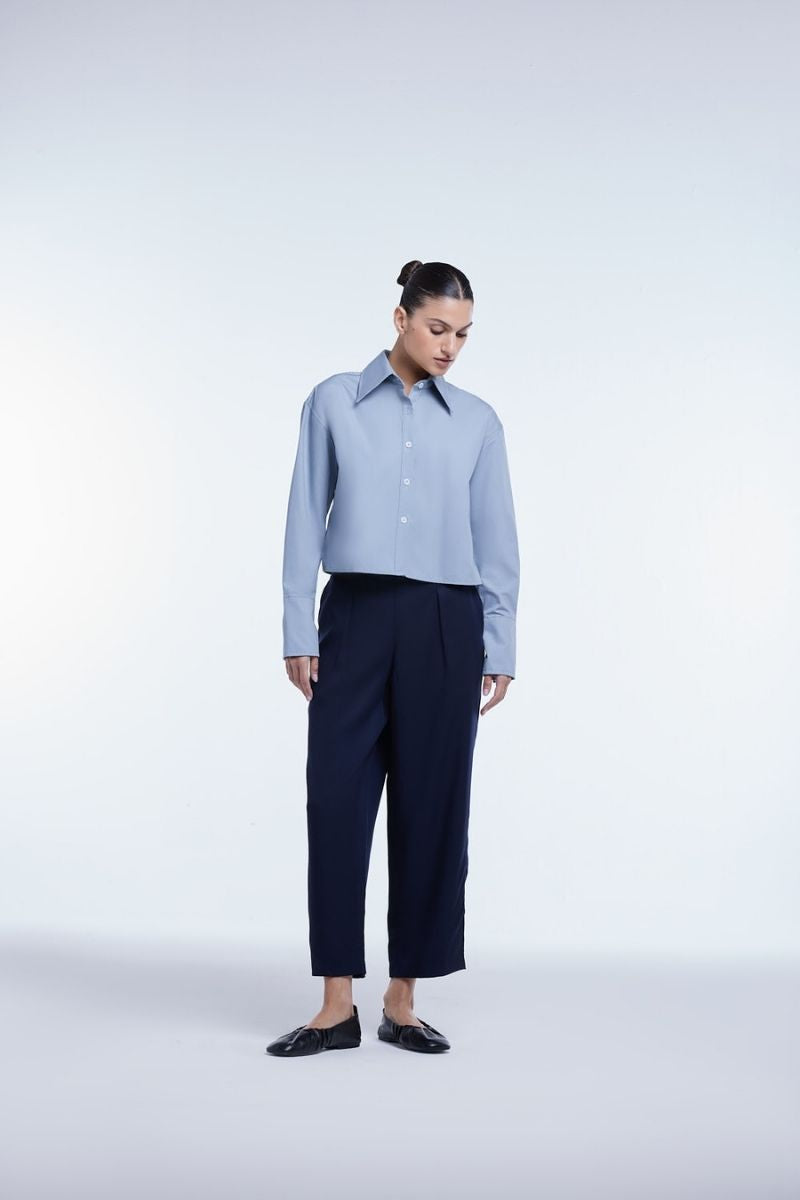 CROPPED COTTON BUTTON DOWN SHIRT - CULT MIA