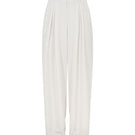 White tapered leg trousers by Valenciani, featuring a sleek fit and smooth fabric, displayed on a mannequin.